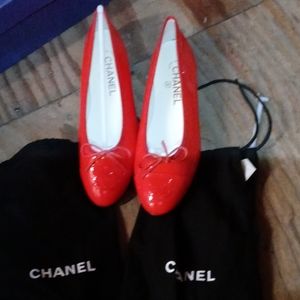 Red chanel ballerina flats